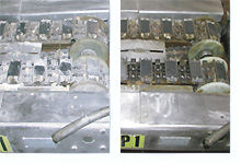 food processing conveyor line before and after dry ice blast cleaning